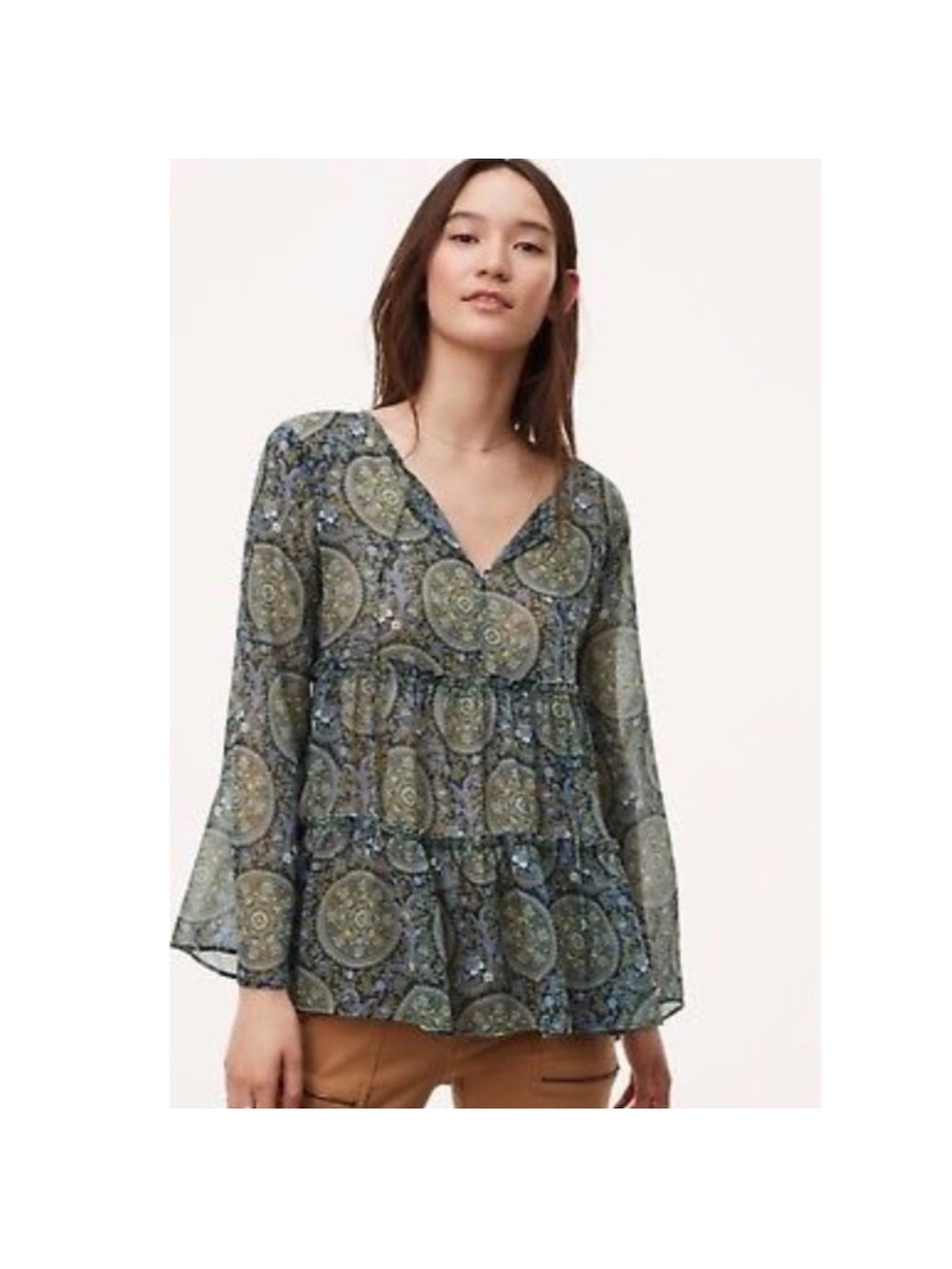LOFT Boho Olive Paisley blouse (M)